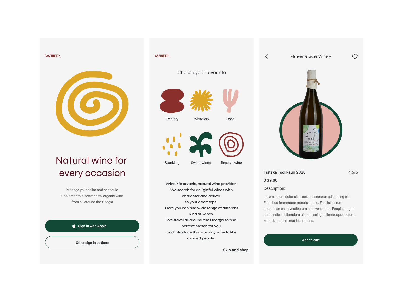 Natural wine delivery app by Mako Bolkvadze on Dribbble
