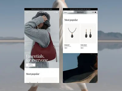 Homepage mobile design on Mesco, new Framer eCommerce store clean conversion d2c ecommerce fintech framer homepage minimalist mobile mobilefirst modern product responsive retail shopping startup template ui ux webdesign