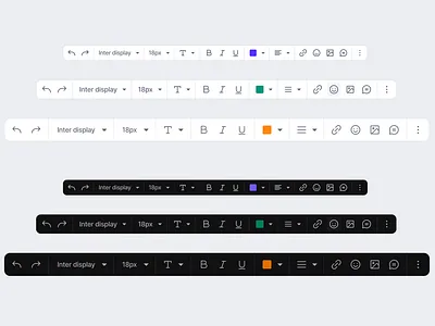 Toolbar Components from PlaceUI Design System component design dark mode design system editor ui figma ui interface design light mode minimal design modern ui placeui product design text editor toolbar typography tools ui component ui design ui kit ux design web app web dashboard