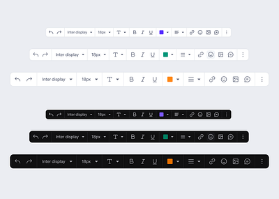 Toolbar Components from PlaceUI Design System component design dark mode design system editor ui figma ui interface design light mode minimal design modern ui placeui product design text editor toolbar typography tools ui component ui design ui kit ux design web app web dashboard