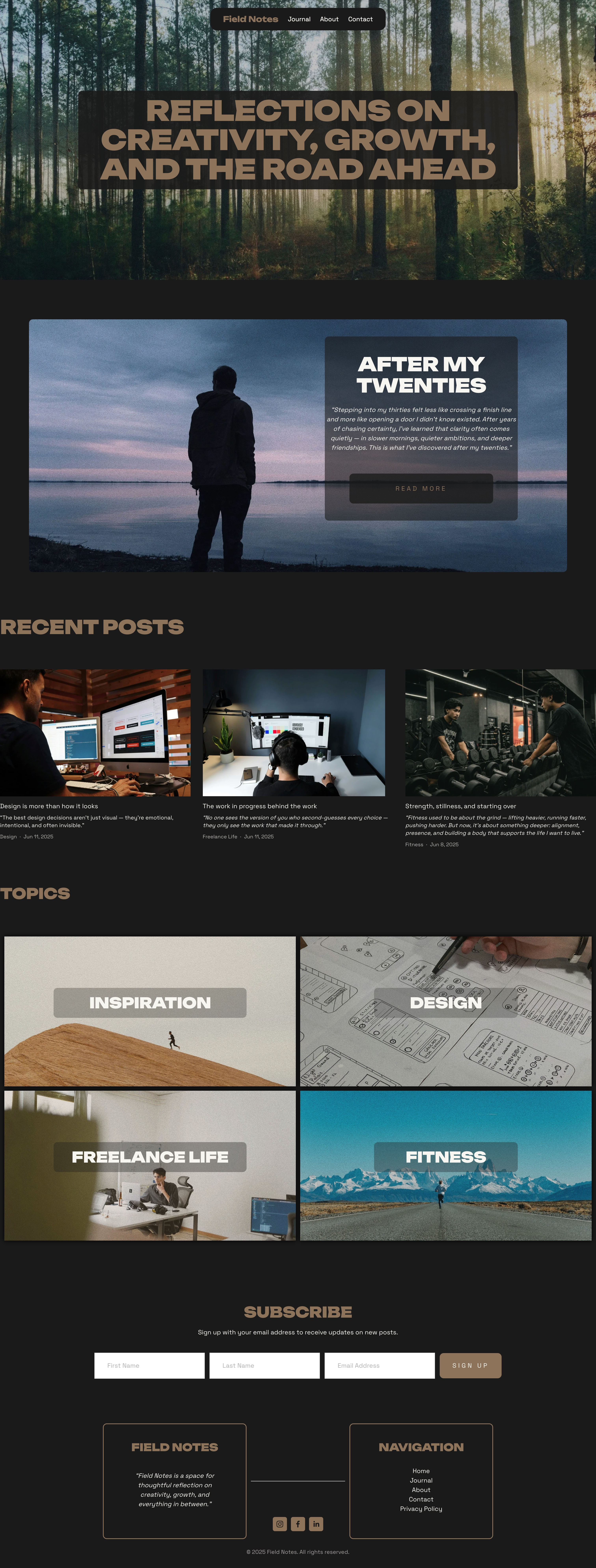 Field Notes landing page squarespace web design