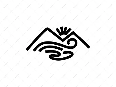 Mountain River And Sun Logo branding brandlogo campsite design graphic design hotel landscape logo logodesign logoforsale mountain mountain logo nature outdoor resort river sun tourism vector