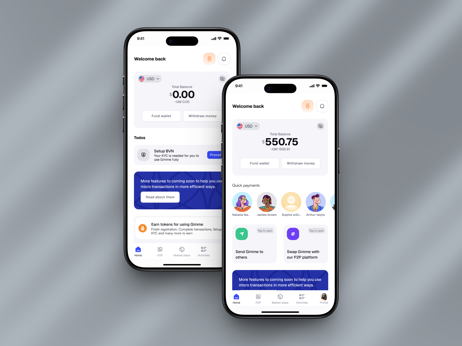 Gimme App - Home Screen Design branding figma fintech mobileapp ui