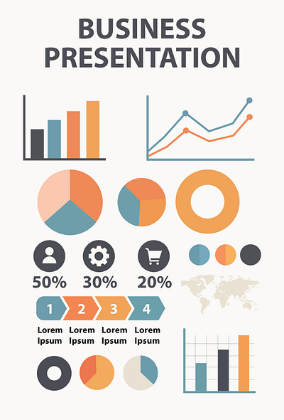 Business Presentation Infographic – Flat Vector Charts & Icons analytics bar charts business data business infographic charts corporate design creative charts dashboard data visualization diagram design flat design infographic information graphics line graph pie charts presentation template report design ui elements vector art vector design
