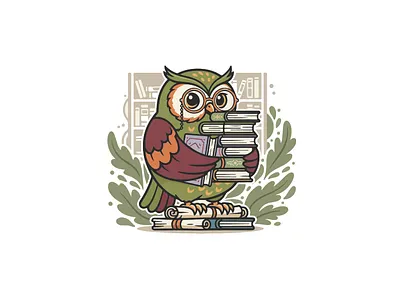 Wise Owl Scholar – Colorful Book-Loving Mascot in Library Settin animation branding design graphic design illustration logo motion graphics vector