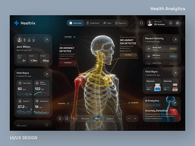 Health Analytics Dashboard ai health analytics dashboard clean ui clinical system dashboard dashboard design data visualization health dashboard healthcare app healthtech medical analytics medical platform medical ui minimal design modern interface patient monitoring product design responsive ui ui design ux design