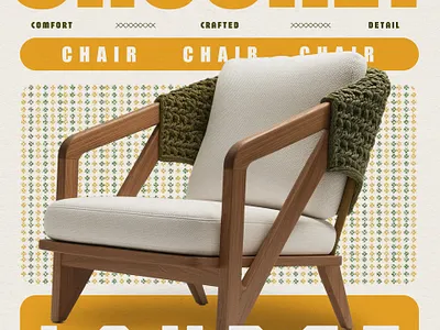 The Knitted Chair. 3d chair design crochet design crochet furniture furniture design furniture presentation furniture sketch graphic design lounge chair lounge furniture poster poster design sketch