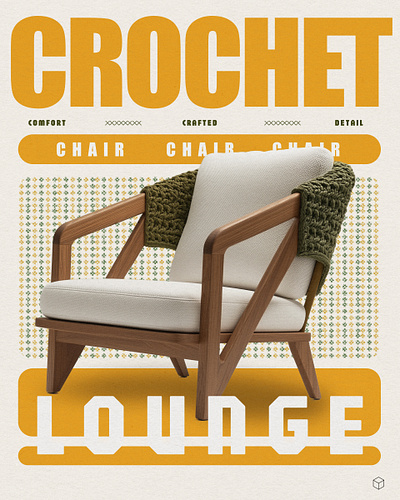 The Knitted Chair. 3d chair design crochet design crochet furniture furniture design furniture presentation furniture sketch graphic design lounge chair lounge furniture poster poster design sketch