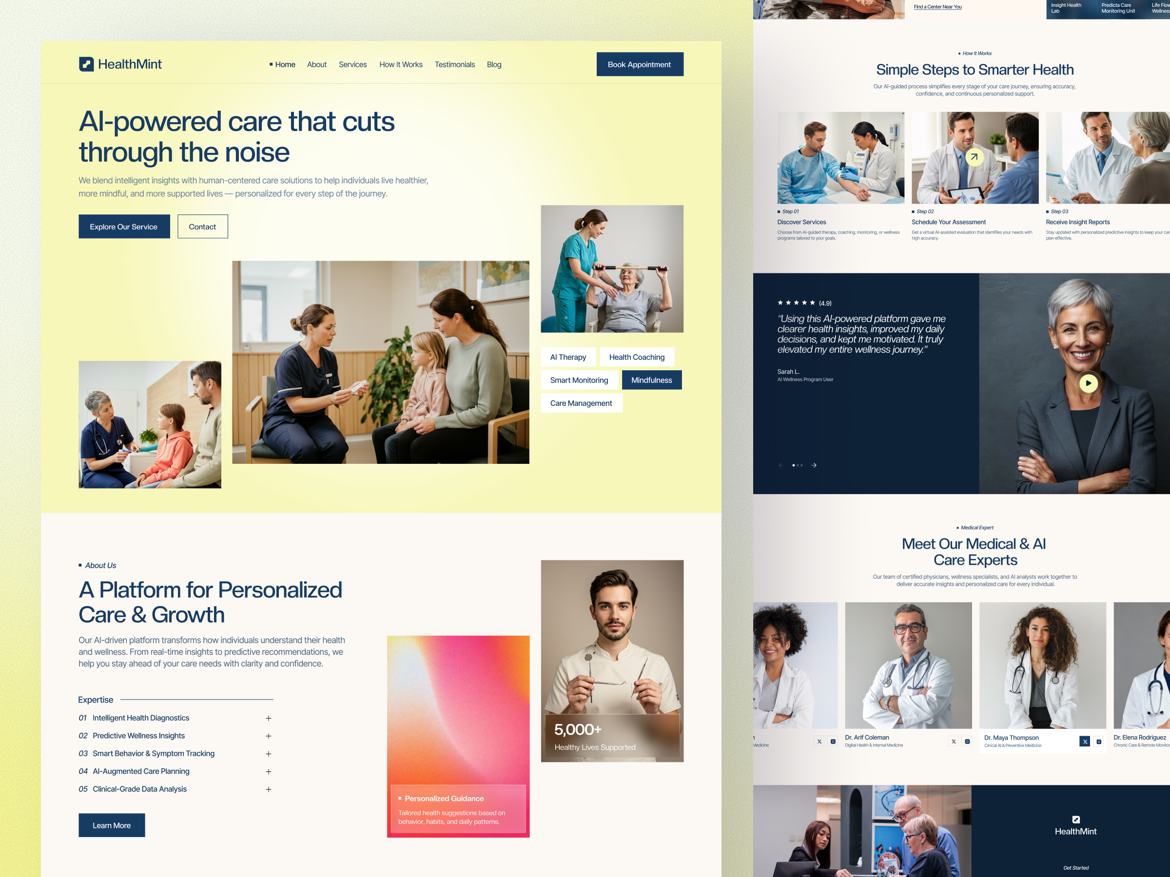 HealthMint – AI-Powered Healthcare & Wellness Platform Website ai healthcare website ai medical dashboard care platform caregiver app caregiver website clinic dashboard clinic locator clinic website digital health doctor expert profile system health report interface healthcare ai solutions healthcare app healthcare landing page healthcare system medical dashboard medical platform ui modern healthcare landing page responsive medical website smart wellness website