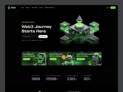 Abiit - Crypto Landing Page blockchain buy crypto cryptocurrency dark futuristic homepage landing page landingpage market sell token ui uiux ux web design web3