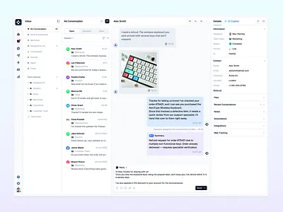 Cosmo - Customer Support Dashboard (Unified Inbox) ai agent button chat conversation crm customer service customer support dashboard email help desk inbox marketing messages omnichannel sales send sidebar social media ticket ui design