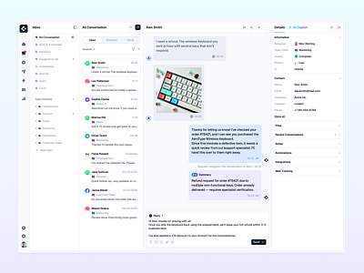 Cosmo - Customer Support Dashboard (Unified Inbox) ai agent button chat conversation crm customer service customer support dashboard email help desk inbox marketing messages omnichannel sales send sidebar social media ticket ui design