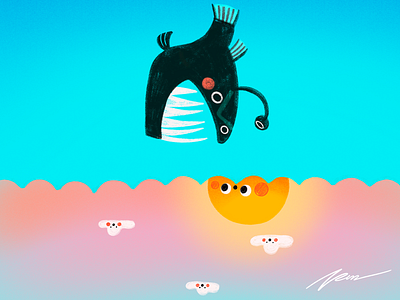 Black Seadevil cartoon character color cute design fish illustration seadevil sketch
