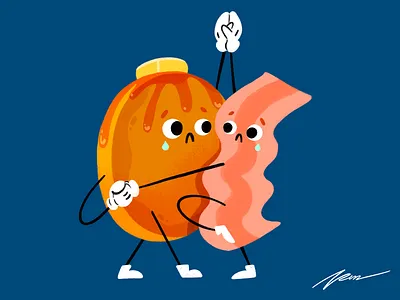 Split decisions bacon cartoon character color cute design ihop illustration mapple pancake syrup