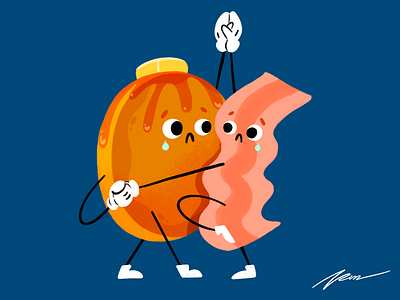 Split decisions bacon cartoon character color cute design ihop illustration mapple pancake syrup