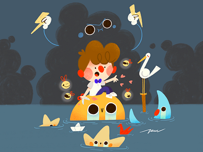 I never learn cartoon character color cute design illustration moon ocean star storm