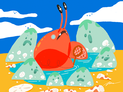 Crab beach cartoon character color crab cute design illustration