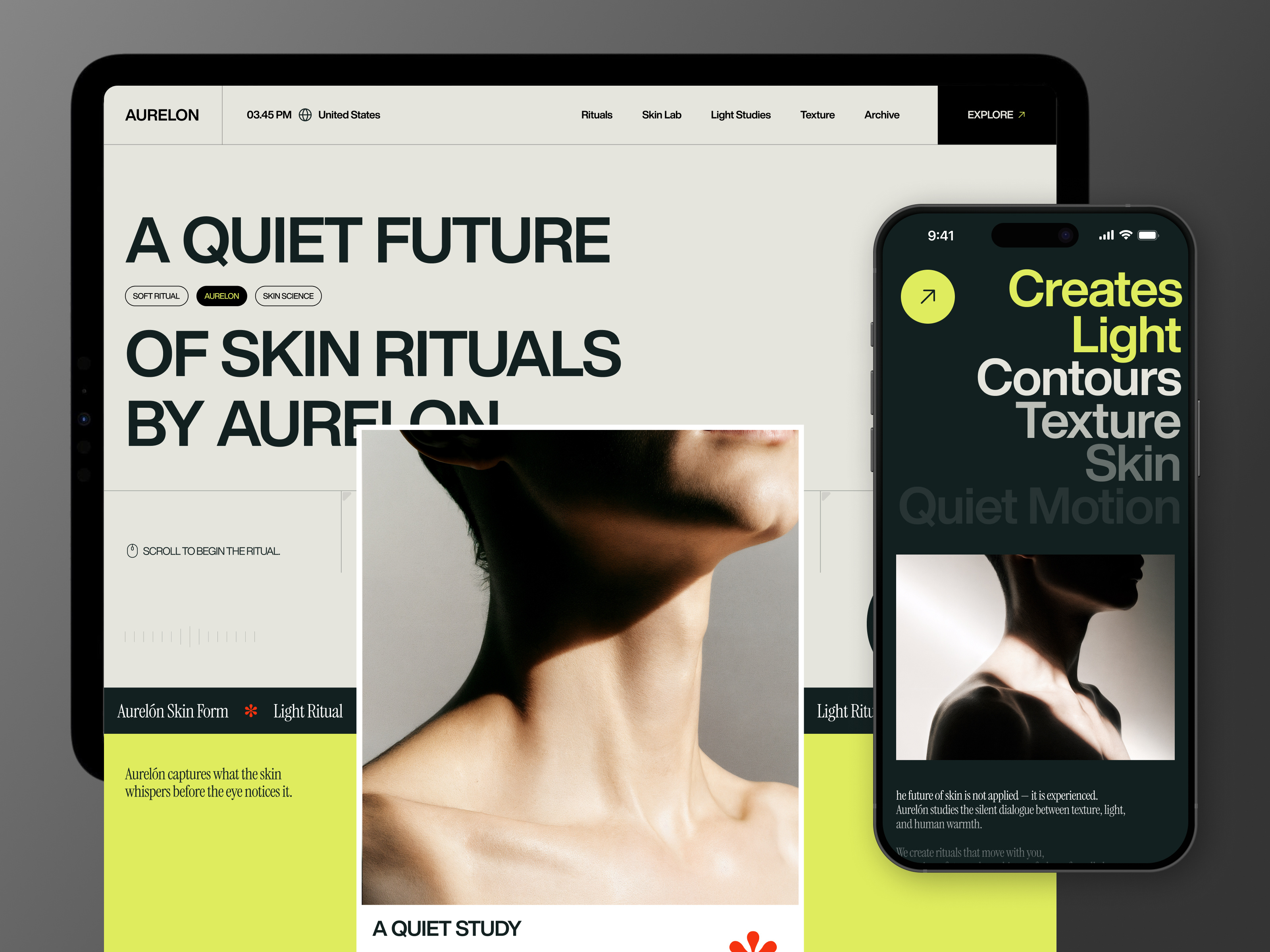 Example of Aurelon — Skincare Futurism Landing Page