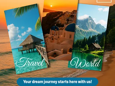 Travel World – Social Media Post Design for Travel Agencies advisual branding designer graphic design instagram post marketing mockup social media social media branding social media post social media promotion travel agency travel agency content travel agency promotion travel agency social media post vacation