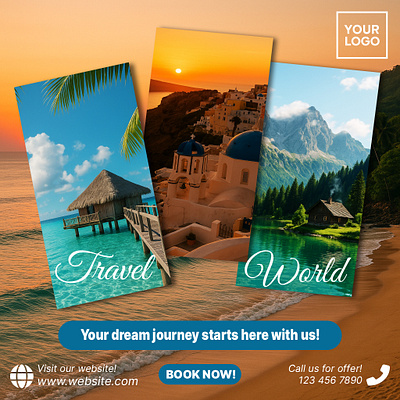 Travel World – Social Media Post Design for Travel Agencies advisual branding designer graphic design instagram post marketing mockup social media social media branding social media post social media promotion travel agency travel agency content travel agency promotion travel agency social media post vacation