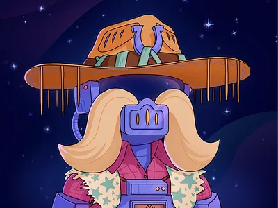 Cosmic Jam: Character design #1 2d adobe illustration alien art astronaut cartoon character cowboy cut graphic design hat illustration mustache nft nft art space ufo vector