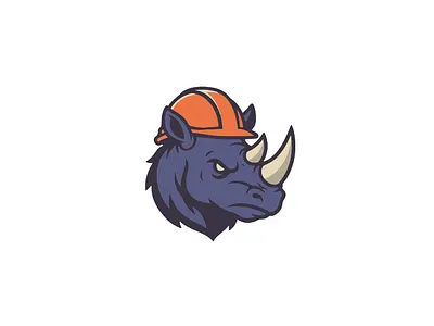 Rhino Builder Logo – Tough Mascot in Orange Safety Gear branding illustration logo vector