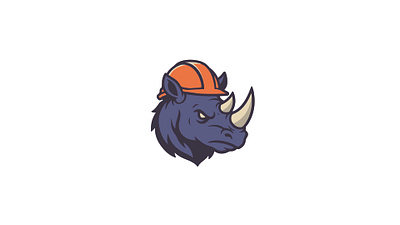 Rhino Builder Logo – Tough Mascot in Orange Safety Gear branding illustration logo vector
