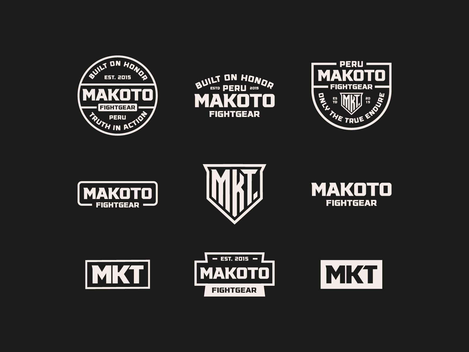 Makoto Fightgear: Brand Identity apparel branding badge design brand designer brand identity brand marks brand system branding design combat brand combat sports branding design inspiration fight gear graphic design logo design logo exploration martial arts branding monogram logo shield logo sports branding visual identity wordmark design