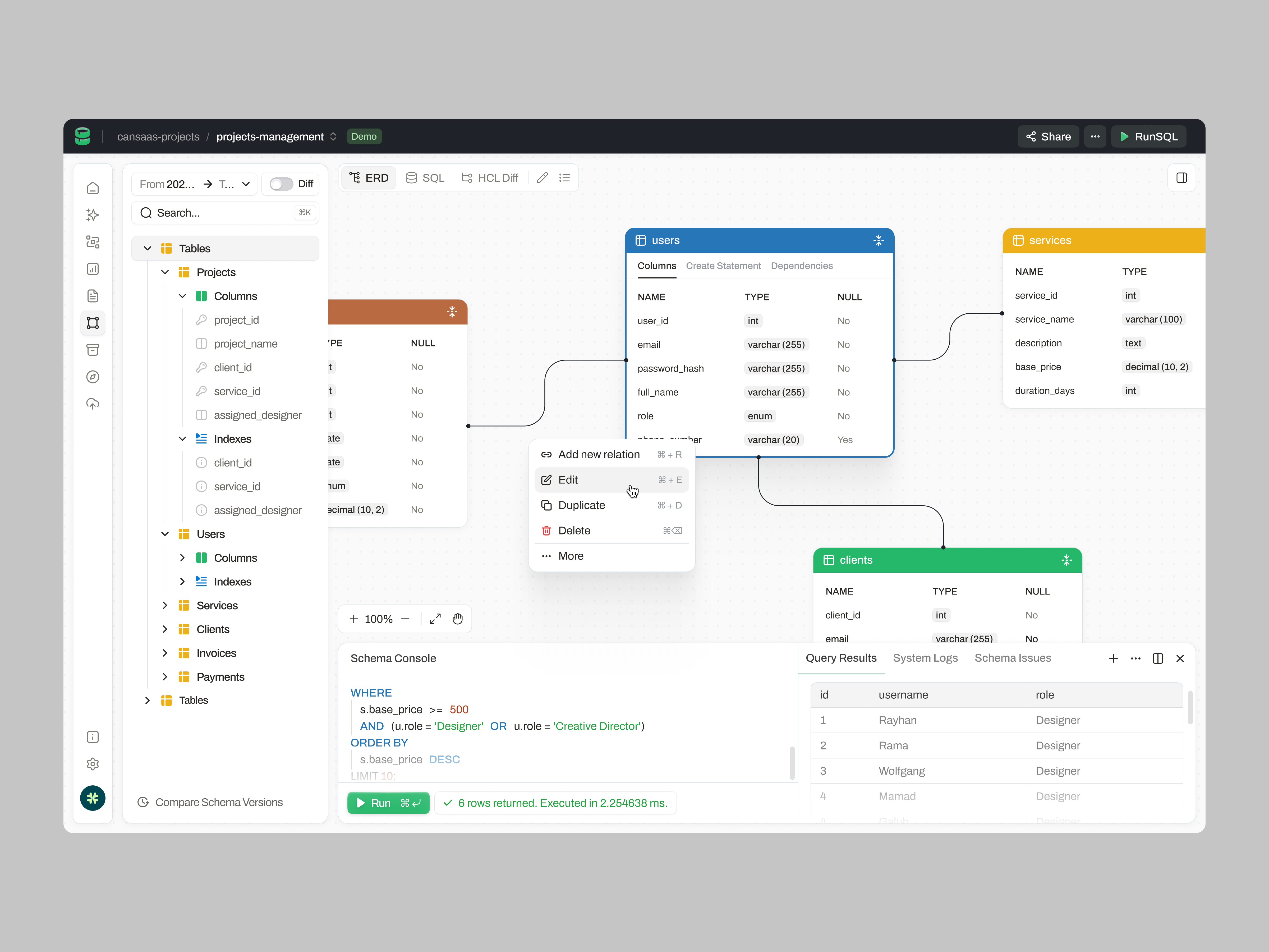 Database Management Dashboard admin dashboard cansaas clean dashboard data management data visualization database design developer tools erd interface design minimal design modern ui product design saas schema editor tech design ui ux web app
