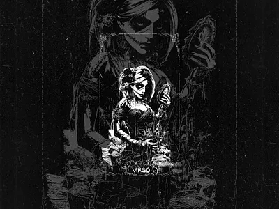 gothic virgo portrait astrology birthday card dark theme detailed detailed design elegancy fantasy flowers gothic art horoscope illustration monochrome mysterious ornate stars virgo woman zodiac zodiac sign