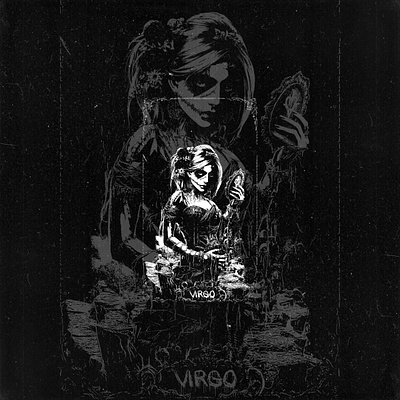 gothic virgo portrait astrology birthday card dark theme detailed detailed design elegancy fantasy flowers gothic art horoscope illustration monochrome mysterious ornate stars virgo woman zodiac zodiac sign