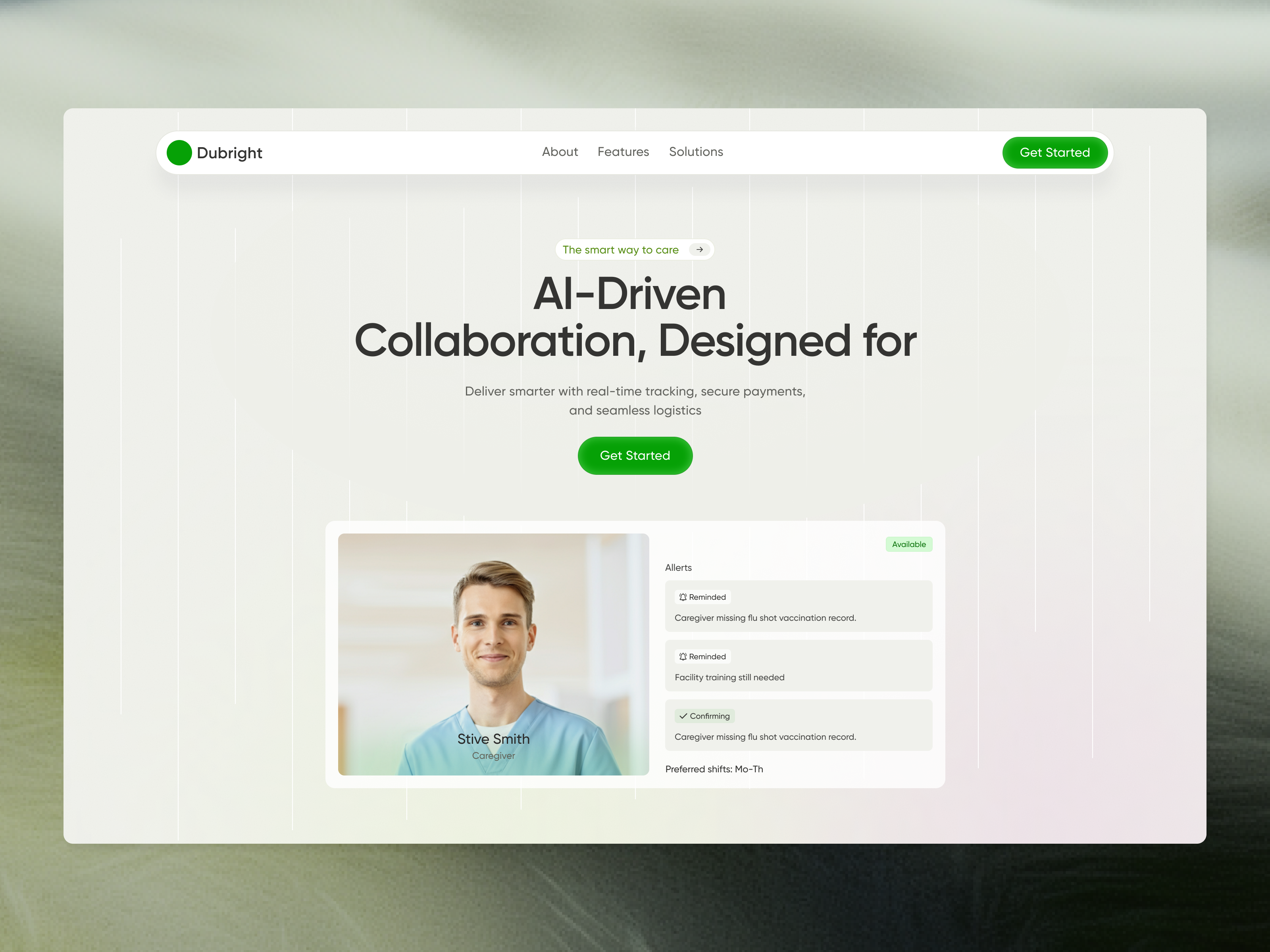 Healthcare Collaboration Hero Section Design ai website caregiver collaboration tool dashboard design header healthcare hero section landing page saas ui web design web ui website design wingly agency