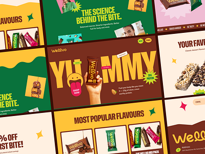 Protein Bar Landing Page UI | Snack Brand Ecommerce Design calories colorful ui ecommerce energy bar fmcg design food ui food website healthy snack landing page modern ui packaging design product page product showcase protein protein bar snack brand ui design web design