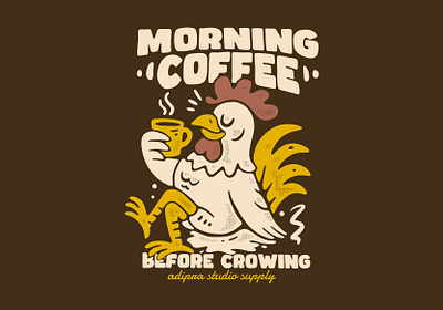 Rooster character with a coffee adipra adipra std adipra studio adpr bold graphic art cartoon rooster coffee artwork coffee cup graphic cozy illustration cute coffee art farm animal art flat style art morning drink art morning rooster retro design rooster character rooster coffee rooster drawing stylized rooster vintage illustration