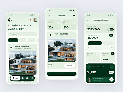 Real Estate App UI — Property Search & Mortgage Dashboard apartment app app concept clean ui home rental ui housing app ui mobile app design modern design mortgage calculator property app property listing real estate app real estate dashboard real estate ui ui inspiration ux design