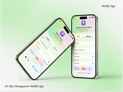 AI Idea Management Mobile App – Clean Login & Signup ai idea management app ai productivity app app design concept organization app creative idea app gradient mobile inspiration management app login signup page management mobile app mobile app modern app interface onboarding screens user friendly ui