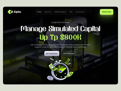 Alpha — Modern Prop Firm Website Design blockchain capital access challenge program crypto finance ux forex prop firm funding platform funding website instant funding investment platform landing page professional website prop firm prop trading trading website ui ux design web design web redesign web3 website design