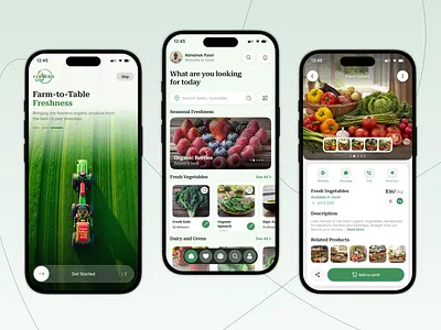 Fresh Organic Produce E-commerce App Design appdesign designconcept designinspiration dribbble ecommerce farmtotable figma fooddelivery freshproduce green groceryapp iosapp minimalist mobileapp mobileui organicfood productdesign uidesign uxdesign vegetables