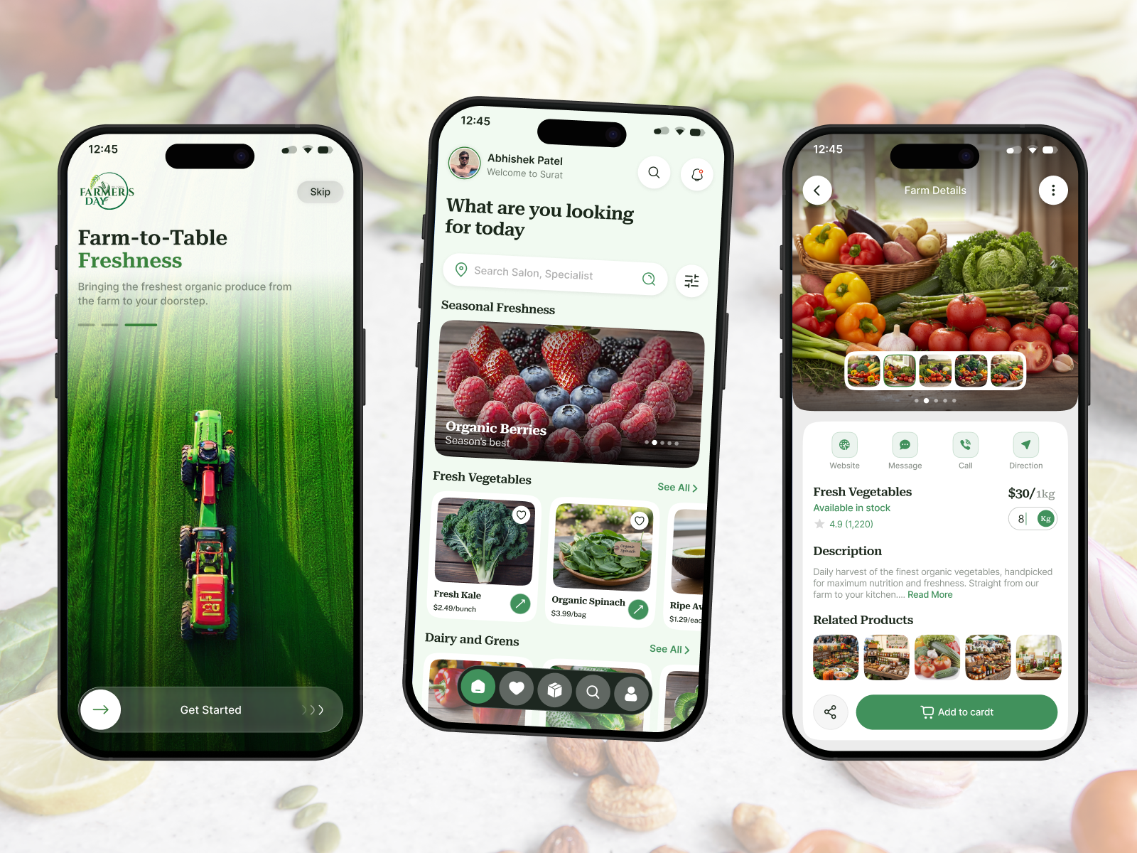 Fresh Organic Produce eCommerce App – Mobile UI/UX Design appdesign creativedesign designinspiration dribbble ecommerceapp farmtotable figmadesign freshproduce groceryapp healthylifestyle minimalui mobileappdesign modernui organicapp organicfood organicui uidesign uiux userinterface uxdesign