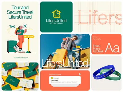 LifersUnited: Secure Travel Warm Experiences brand designer brand identity brand system branding color palette creative branding design inspiration graphic design illustration logo design luggage minimal logo modern logo secure travel tourism design travel agency travel brand travel identity typography visual identity
