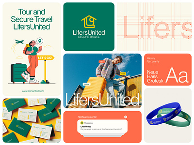 LifersUnited: Secure Travel Warm Experiences brand designer brand identity brand system branding color palette creative branding design inspiration graphic design illustration logo design luggage minimal logo modern logo secure travel tourism design travel agency travel brand travel identity typography visual identity