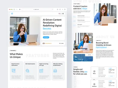AI Content Generator Platform Landing Page ai landing page design ui ui design website concept website design