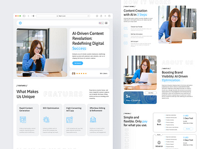 AI Content Generator Platform Landing Page ai landing page design ui ui design website concept website design