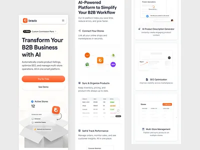 Bravix – B2B AI E-Commerce Mobile Responsive ai artificial intelligence automation b2b clean clean interface ecommerce landing page micro component minimal modern saas startup ui uiux web design website