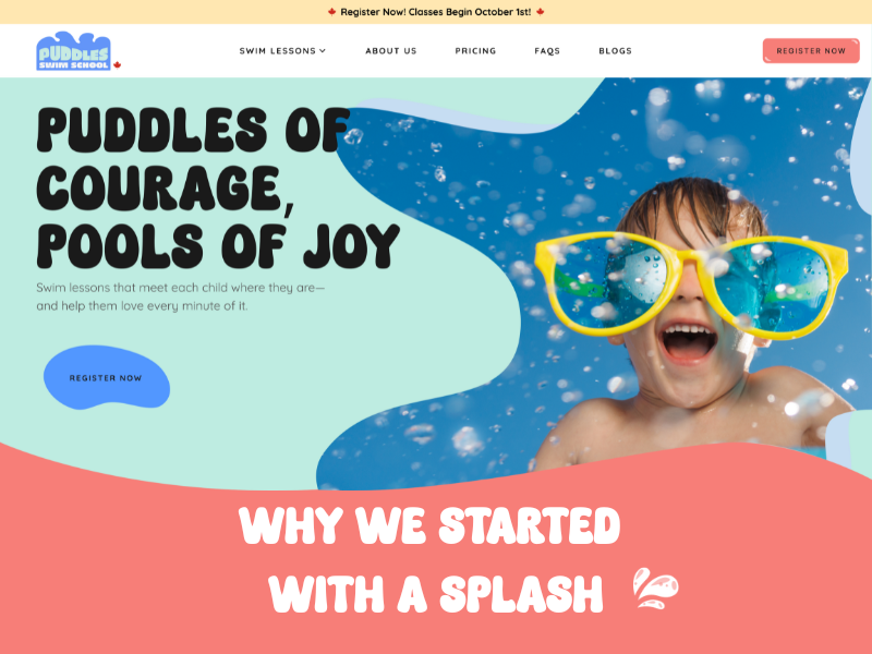 Website design for Puddles Swim School branding design graphic design illustration logo ui ux vector web design website development