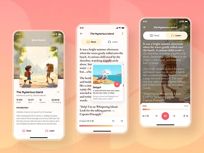 Books and stories for kids - Mobile App audiobooks books clean design education interface kids kids learning leaderboards learning listen mobile mobile app navigation player pop up product read ui ux