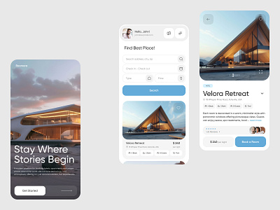 Modern Booking App Experience. Roomora app design design