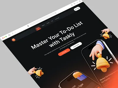 Minimal To-Do App Landing 3d design clean design dark mode landing page design modern design project manager website saas web landing page saas website task task app task management task management website ui ux web