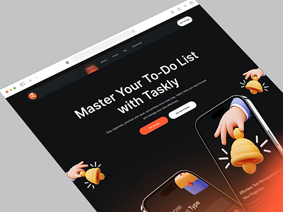 Minimal To-Do App Landing 3d design clean design dark mode landing page design modern design project manager website saas web landing page saas website task task app task management task management website ui ux web