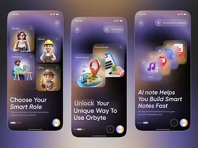 Onboarding Screen – AI Smart Notes App ai app design ai notes app ai smart notes ai transcription app app design mobile mobile app mobile app onboarding note taking app onboarding onboarding screens onboarding ui productivity app smart notes splashscreen ui design voice recorder app voice to text app welcome screen